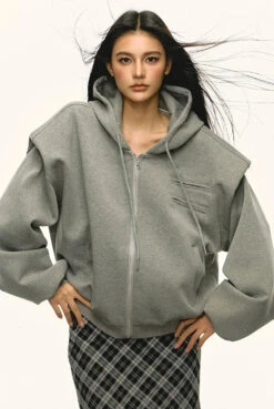 Structured Drop Shoulder Oversized Zip Hoodie Jacket -Modern Wear Shop ebaaa2ee362c9be7d253ad77ad1e2af5