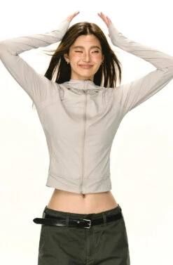 Lightweight Sun Sleeve Hooded Zip Jacket -Modern Wear Shop ebe75c9e4d5b99098fa642d153dae24a