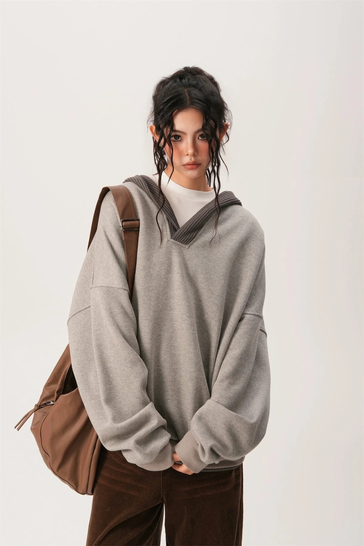 Oversized Knit Ribbed Heathered Hoodie 7 Oversized Knit Ribbed Heathered Hoodie - Image 7
