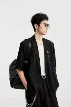 Single Breasted Short Sleeve Blazer With Chain Brooch Detail -Modern Wear Shop ec2db046c8d73cac54bb91bdacec8b6e