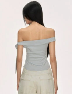Off Shoulder Ribbed Knit Top With Side Bow Detail -Modern Wear Shop ec35e48860d760544223f7e16ff487c5