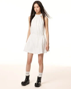 Sleeveless Halter Ruched Neck Gathered Waist Tent Dress -Modern Wear Shop eca4680dcce624ff2ecc4bb5034539d6