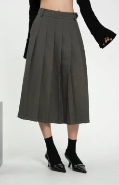 Front Pleated Midi Skirt With Back Slit And Belt Loops -Modern Wear Shop ecc9a38ed4526b15df1df4c733d6776b