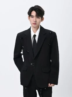 Tailored Blazer With Metal Clasp And Flower Embellishment 7 Tailored Blazer With Metal Clasp And Flower Embellishment -Modern Wear Shop eccb234bc719c14b0b077933b48e9256