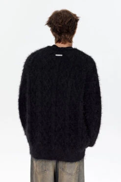 Studded Crew Neck Fuzzy Cable Knit Sweater -Modern Wear Shop ecf01e54a02b832661d2c617b571d227