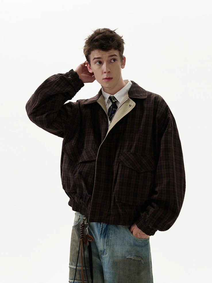 Plaid Oversized Drop Shoulder Jacket With Elastic Trim 5 Plaid Oversized Drop Shoulder Jacket With Elastic Trim - Image 5