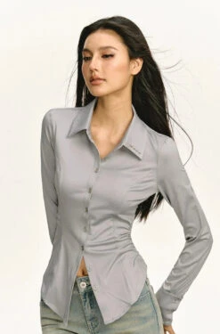 Classic Button-Up Long Sleeve Blouse -Modern Wear Shop ed43a79105547e5546a2b18f3df77ac3