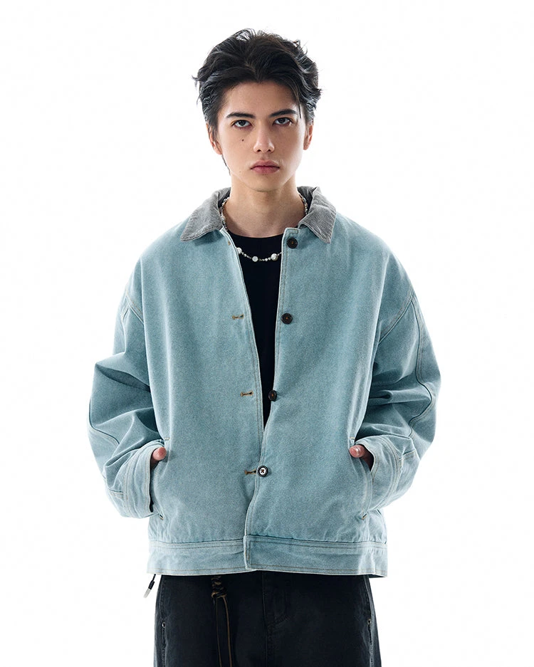 Contrast Corduroy Collar Denim Button Jacket 1 Contrast Corduroy Collar Denim Button Jacket