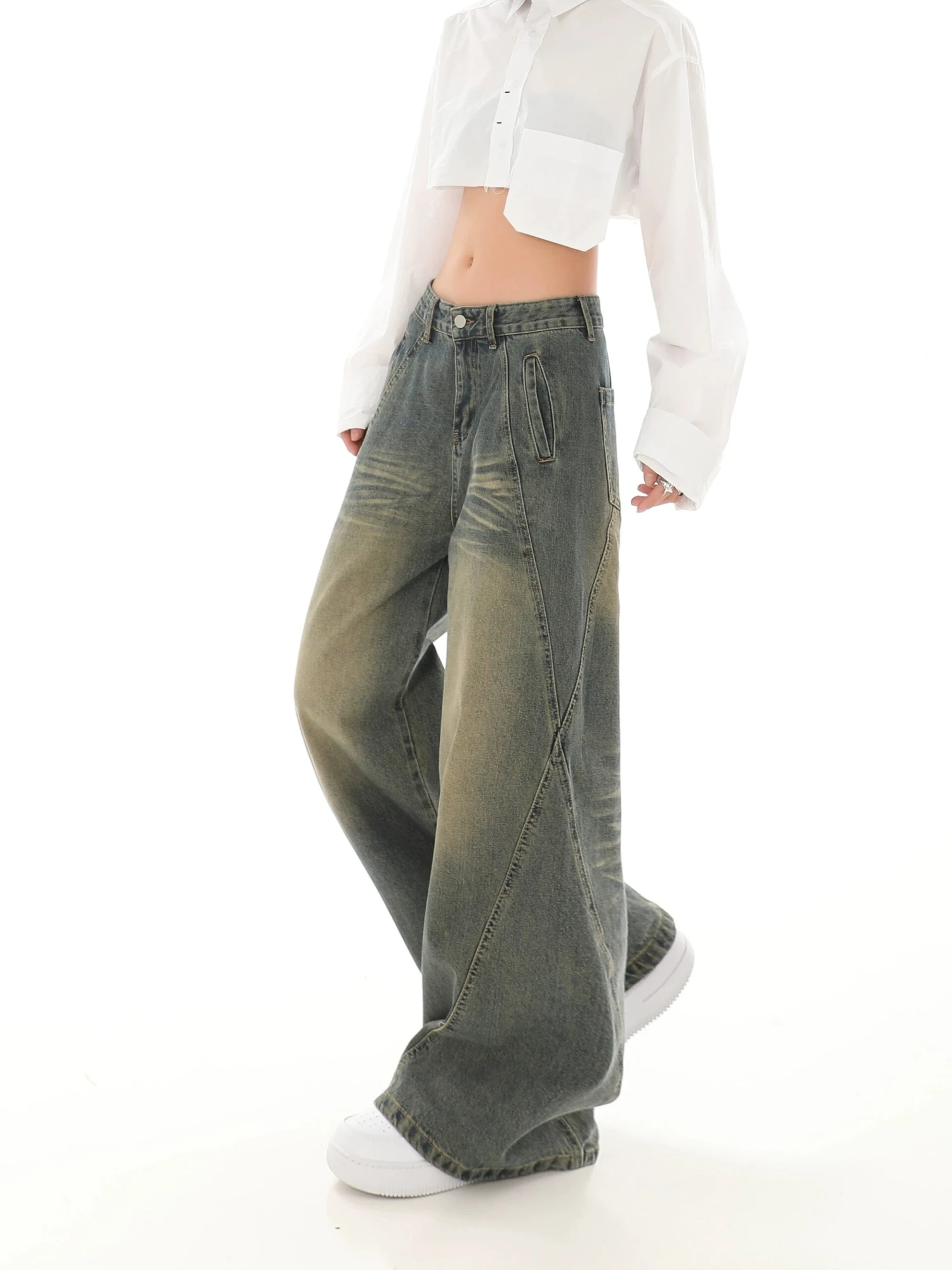 Sandblast Wide-Leg Jeans With Stitch Detail 14 Sandblast Wide-Leg Jeans With Stitch Detail - Image 14
