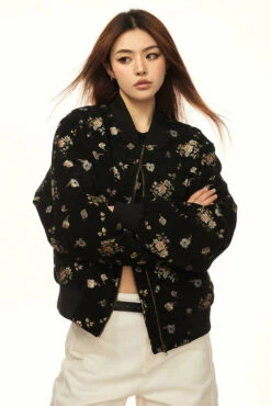 Floral Embroidered Zip Up Oversized Bomber Jacket -Modern Wear Shop ed9823a88c0df622e5f7629e93c75416