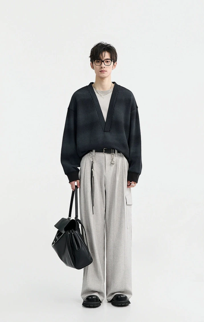 Mock Layered Gradient Ribbed V-Neck Knit Sweater 16 Mock Layered Gradient Ribbed V-Neck Knit Sweater - Image 16