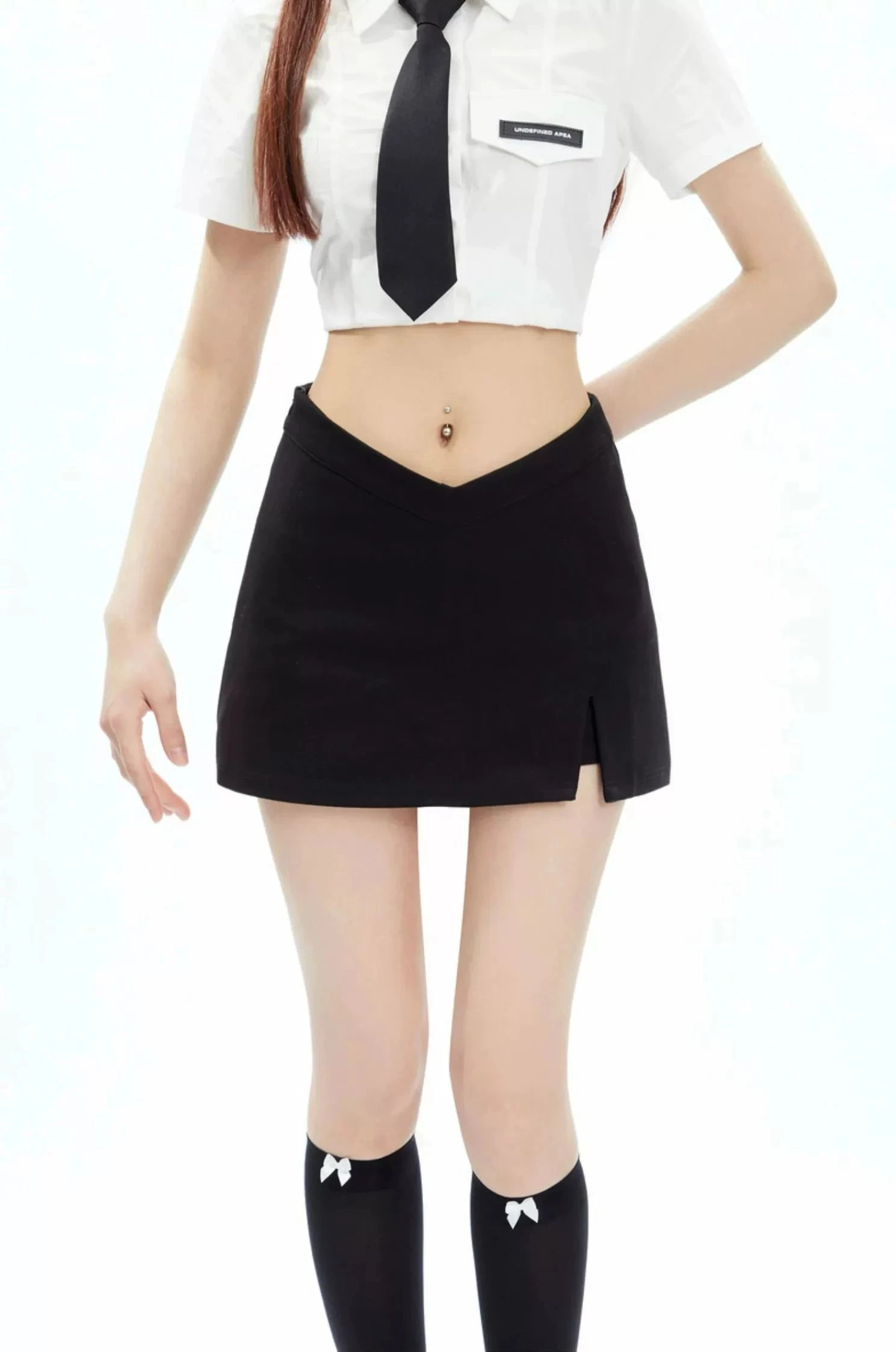 Asymmetric V-Cut Mini Skirt With Side Slit 9 Asymmetric V-Cut Mini Skirt With Side Slit - Image 9