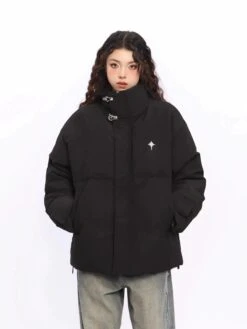 Puffer Jacket With High Collar Buckles Detail -Modern Wear Shop ee51d9e14daac675af4590f77b69ff5d