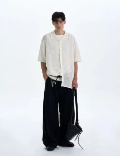 Textured Open Knit Button-Up Short Sleeve Shirt -Modern Wear Shop ee977016f74dd129b6d803d93073691c