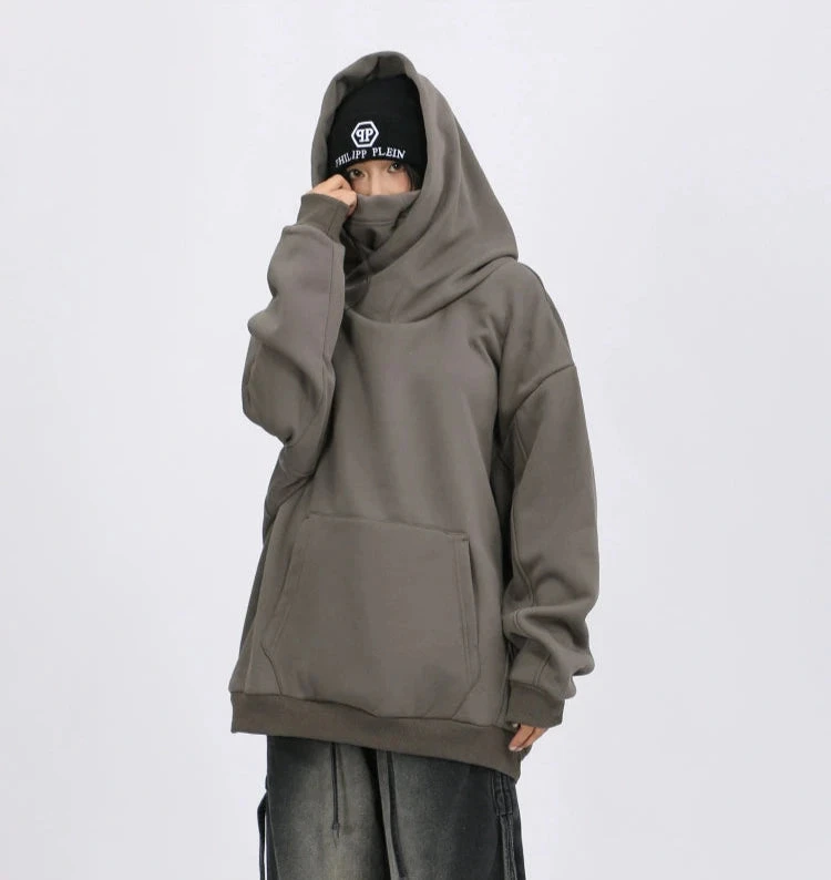 Oversized Drop Shoulder Layered Funnel-Neck Hoodie 2 Oversized Drop Shoulder Layered Funnel-Neck Hoodie - Image 2