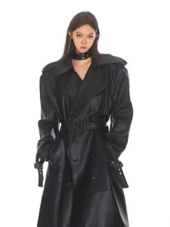 Oversized Belted Faux Leather Coat With Wide Lapels 27 Oversized Belted Faux Leather Coat With Wide Lapels -Modern Wear Shop ef0a109369ab583ee32a30587ac4582b