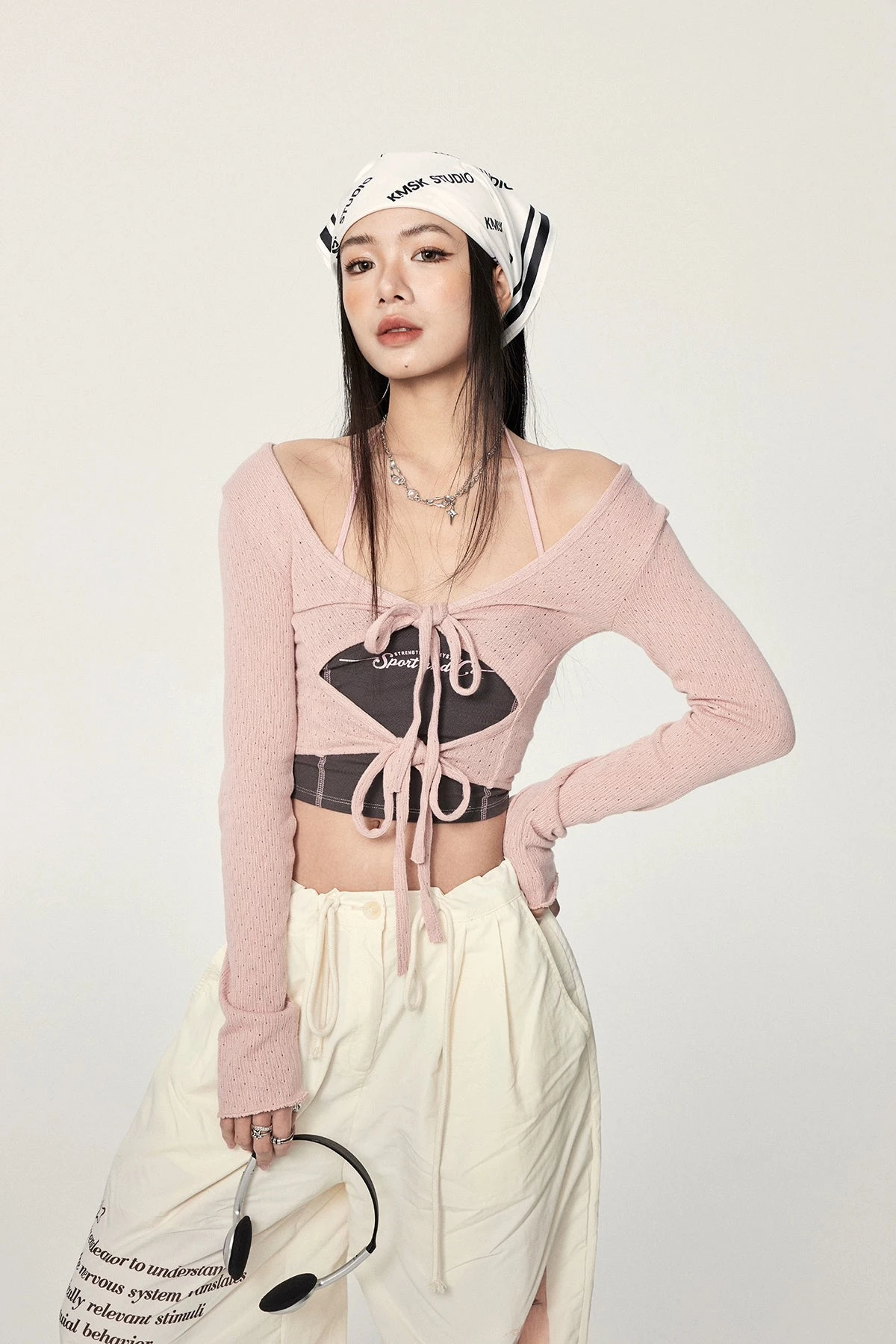 Long Sleeve Crop Top With Lace-Up Detail 7 Long Sleeve Crop Top With Lace-Up Detail - Image 7