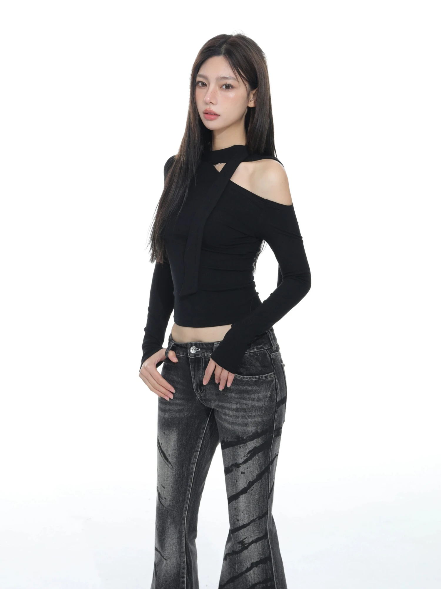 Asymmetric Cutout Cold Shoulder Long Sleeve Top 3 Asymmetric Cutout Cold Shoulder Long Sleeve Top - Image 3