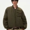 Drop Shoulder Oversized Bomber Jacket With Sleeve Zip Pocket