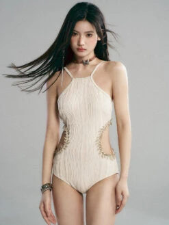 Ribbed One-Piece Swimsuit With Side Cut-Outs