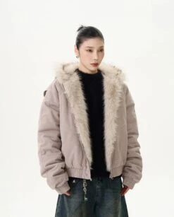 Oversized Faux Fur Lined Zip Jacket With Elastic Hem -Modern Wear Shop ef8fe39f4b40f0b8775322507c65dfa3