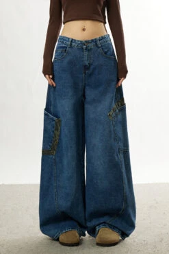 Low Waist Baggy Denim Jeans With Leopard Patchwork Details -Modern Wear Shop efd38144820493bc04632cfd4217b021