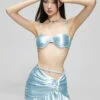 Satin Ruched Bikini Top With Wrap Skirt Set