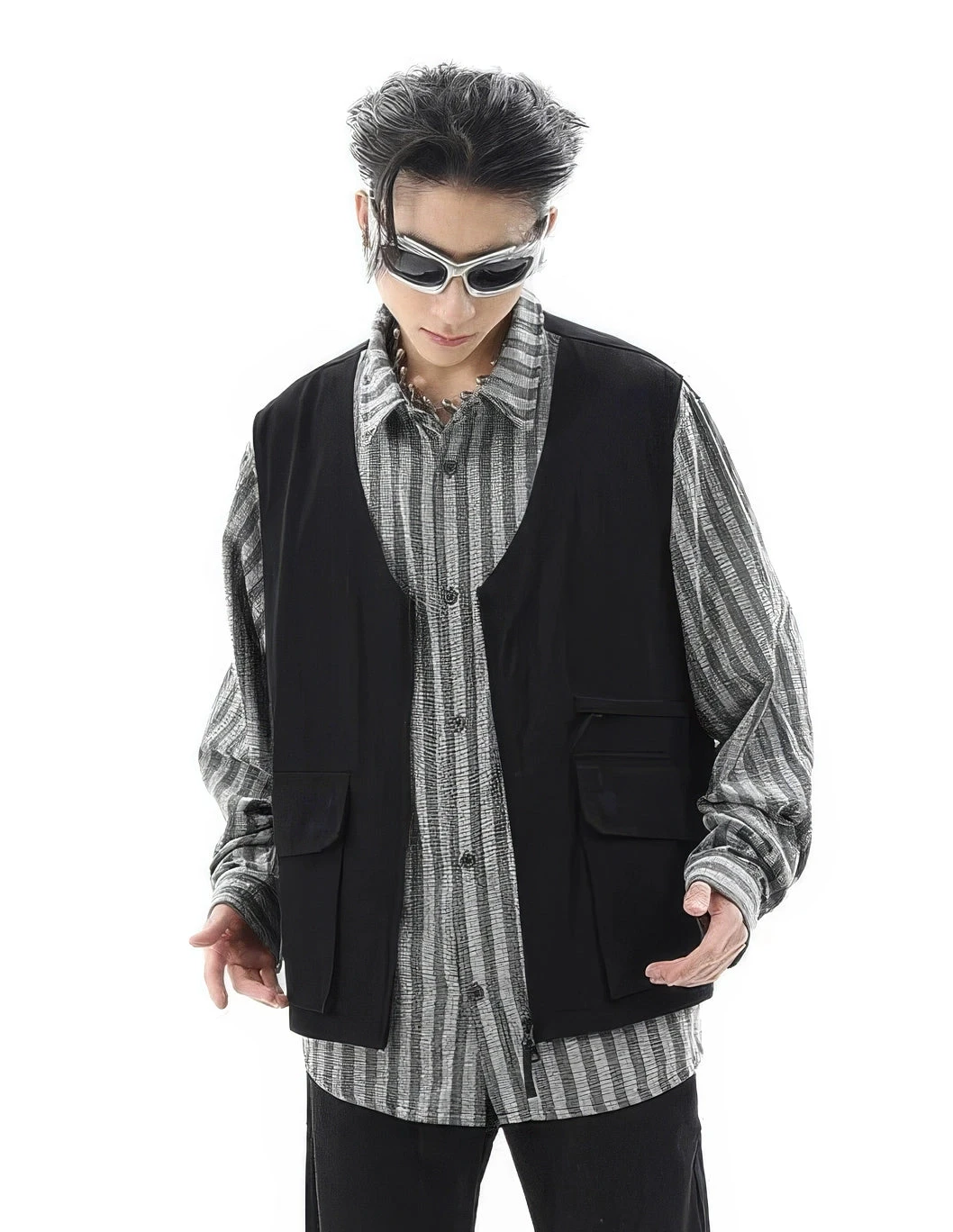 Striped Mock Layered Vest Long Sleeve Shirt 1 Striped Mock Layered Vest Long Sleeve Shirt