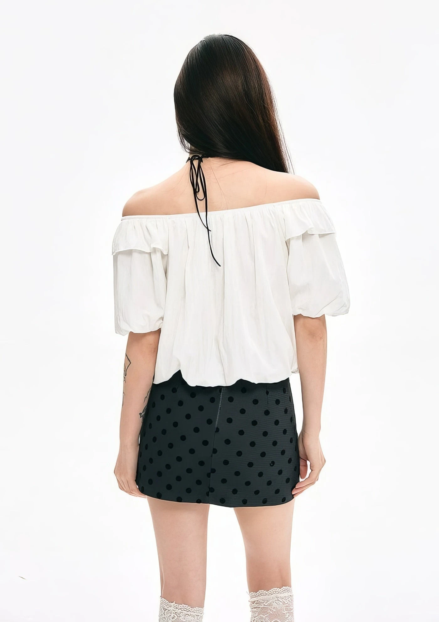 Off-Shoulder Ruffle Sleeve Blouse With Tie Detail 2 Off-Shoulder Ruffle Sleeve Blouse With Tie Detail - Image 2