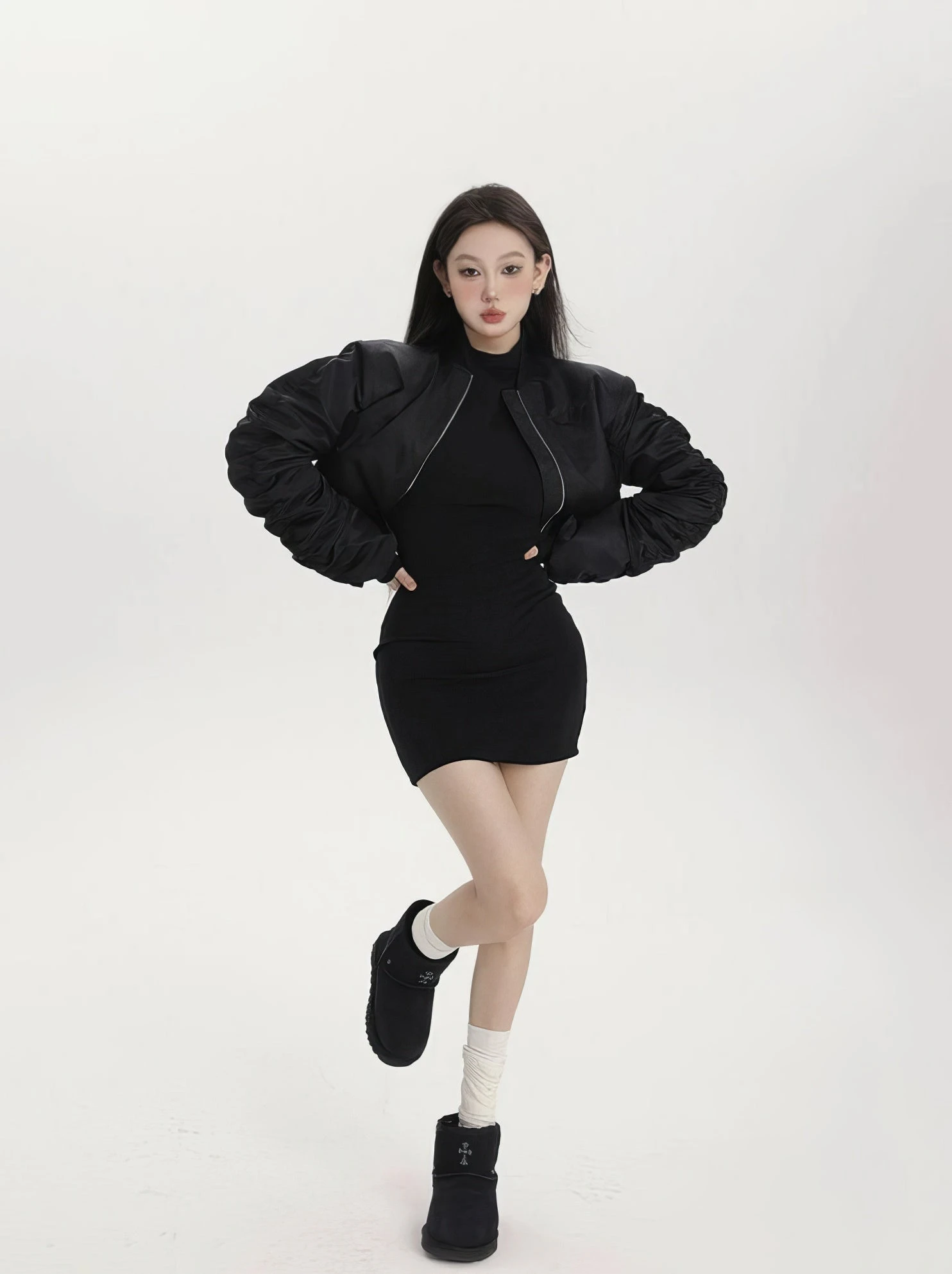 Puffer Ruched Sleeve Cropped Bomber Jacket 5 Puffer Ruched Sleeve Cropped Bomber Jacket - Image 5
