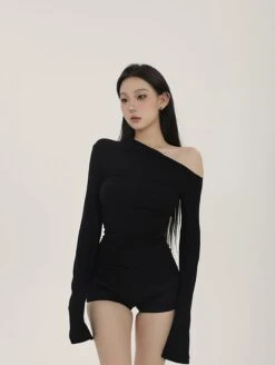 Slim One-Shoulder Ruched Long Sleeve Top -Modern Wear Shop enhanced 42b902707437f5e594ea27ef35c6bd8e topaz enhance 4x