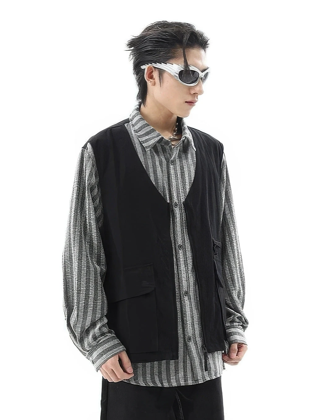 Striped Mock Layered Vest Long Sleeve Shirt 2 Striped Mock Layered Vest Long Sleeve Shirt - Image 2