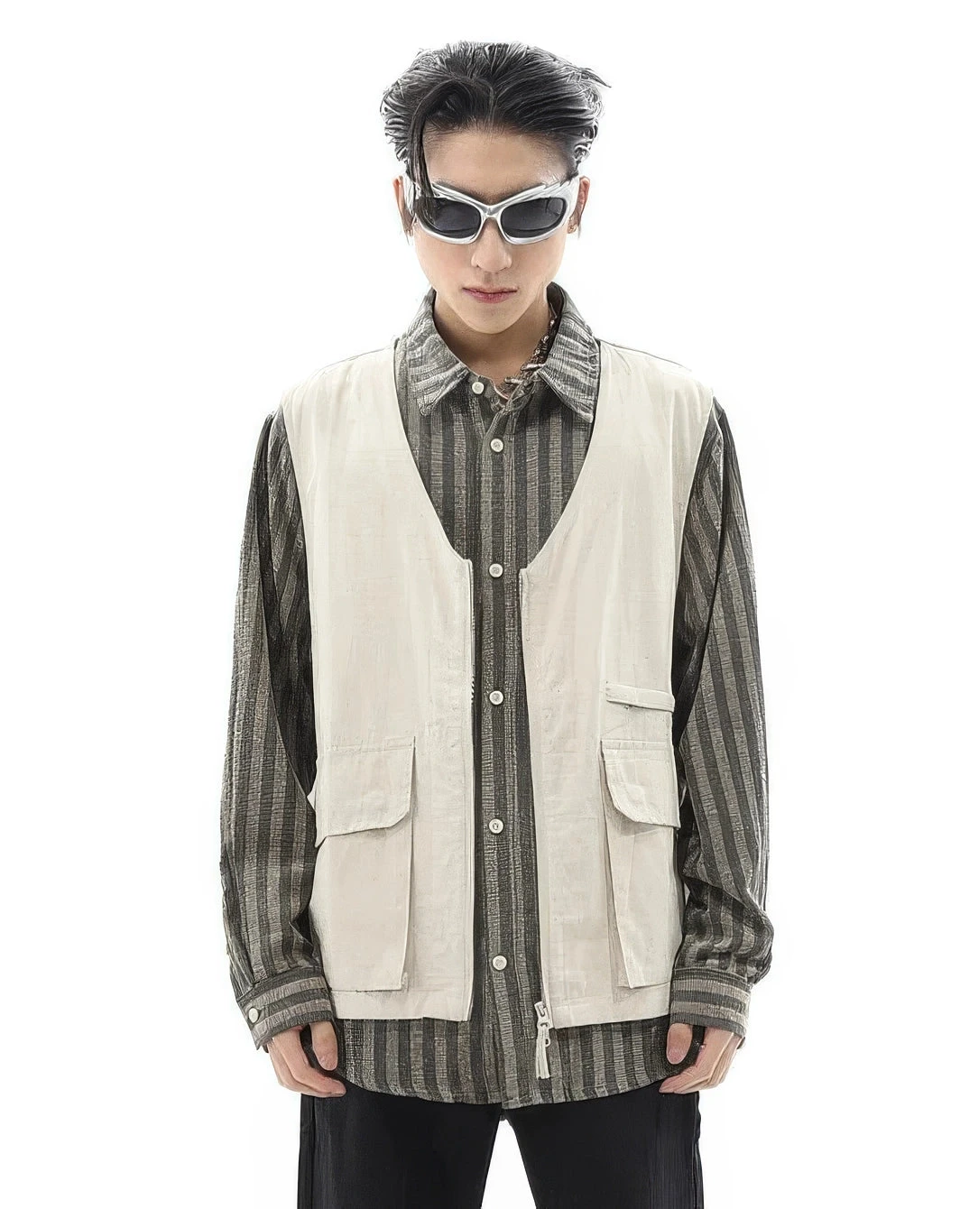 Striped Mock Layered Vest Long Sleeve Shirt 6 Striped Mock Layered Vest Long Sleeve Shirt - Image 6