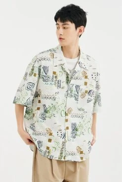 Ethnic Print Short Sleeve Button-Up Shirt -Modern Wear Shop enhanced 726dd45ddbc0bb70fdbba0f5f2febc73 topaz enhance 2x