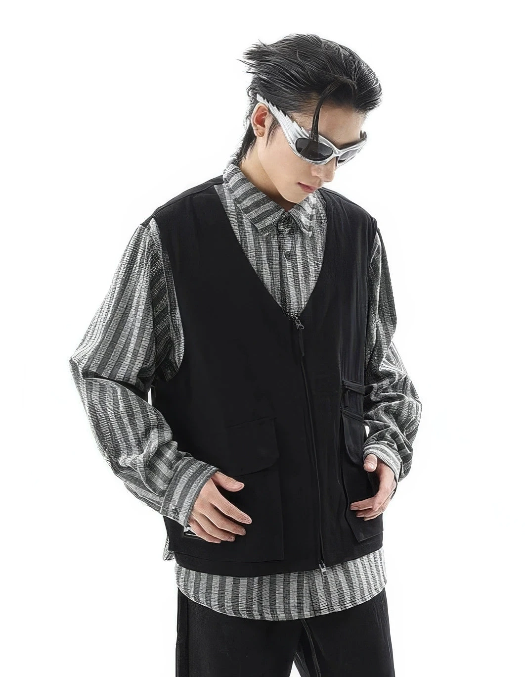 Striped Mock Layered Vest Long Sleeve Shirt 3 Striped Mock Layered Vest Long Sleeve Shirt - Image 3
