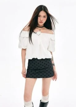 Off-Shoulder Ruffle Sleeve Blouse With Tie Detail