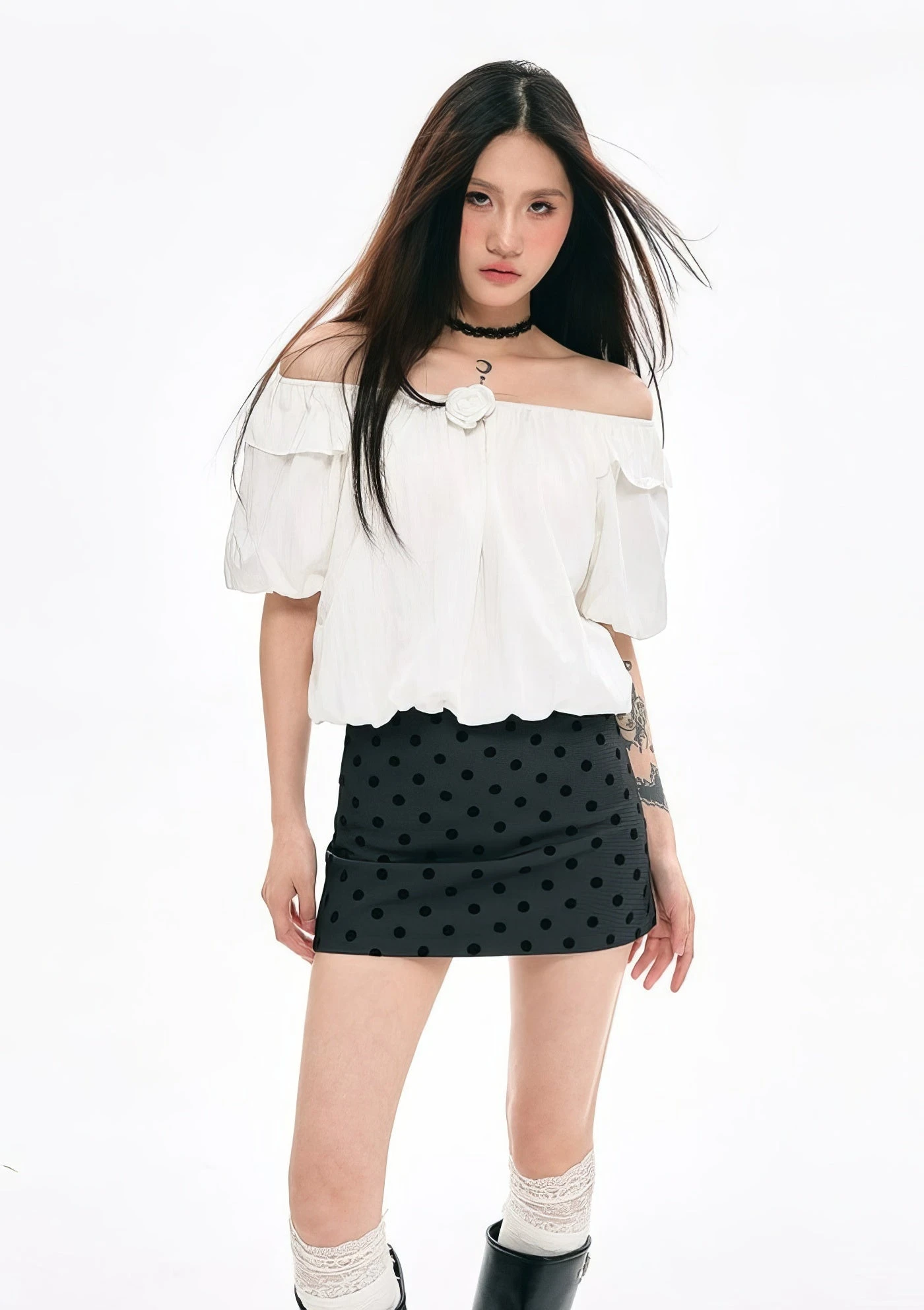 Off-Shoulder Ruffle Sleeve Blouse With Tie Detail 1 Off-Shoulder Ruffle Sleeve Blouse With Tie Detail