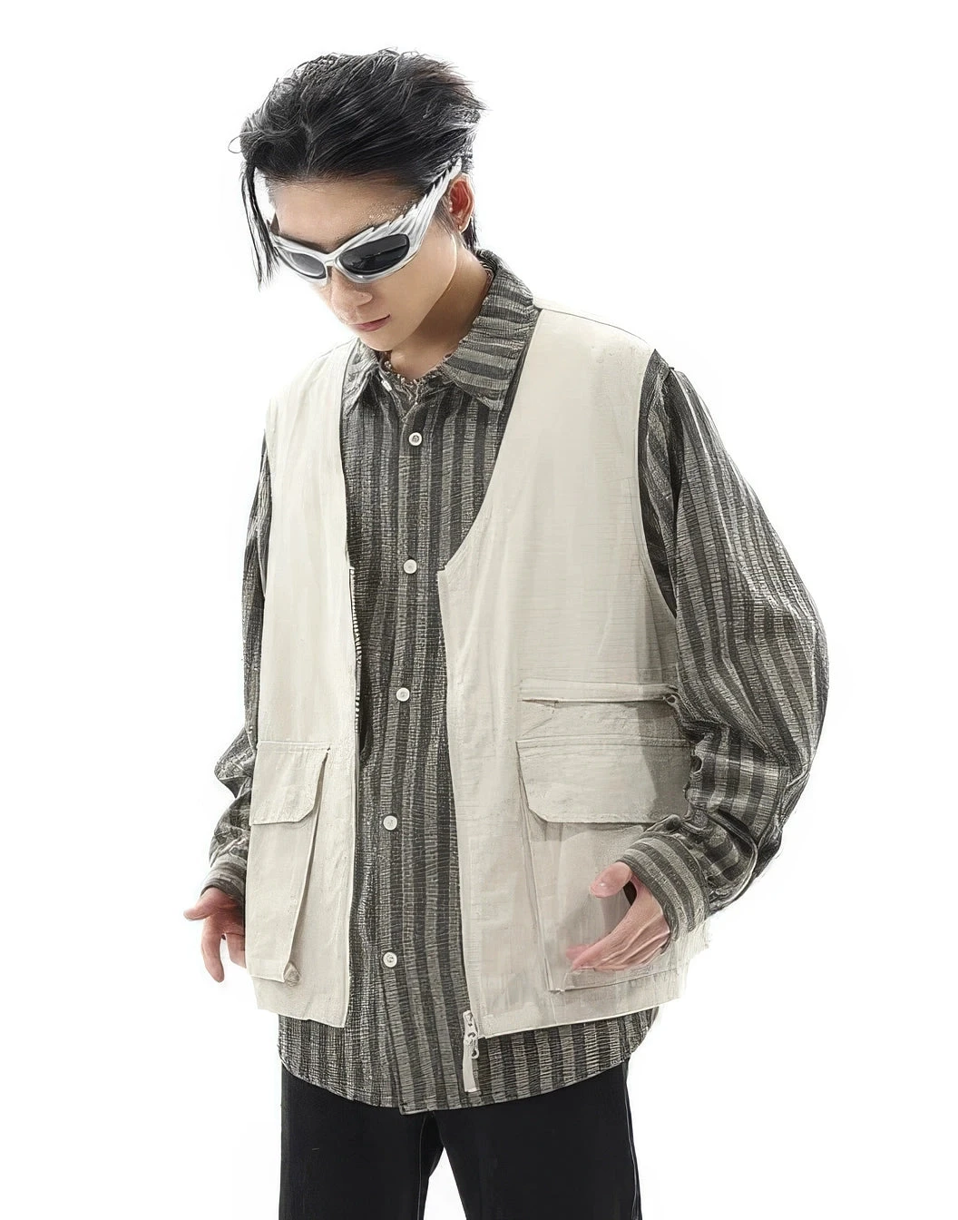 Striped Mock Layered Vest Long Sleeve Shirt 8 Striped Mock Layered Vest Long Sleeve Shirt - Image 8