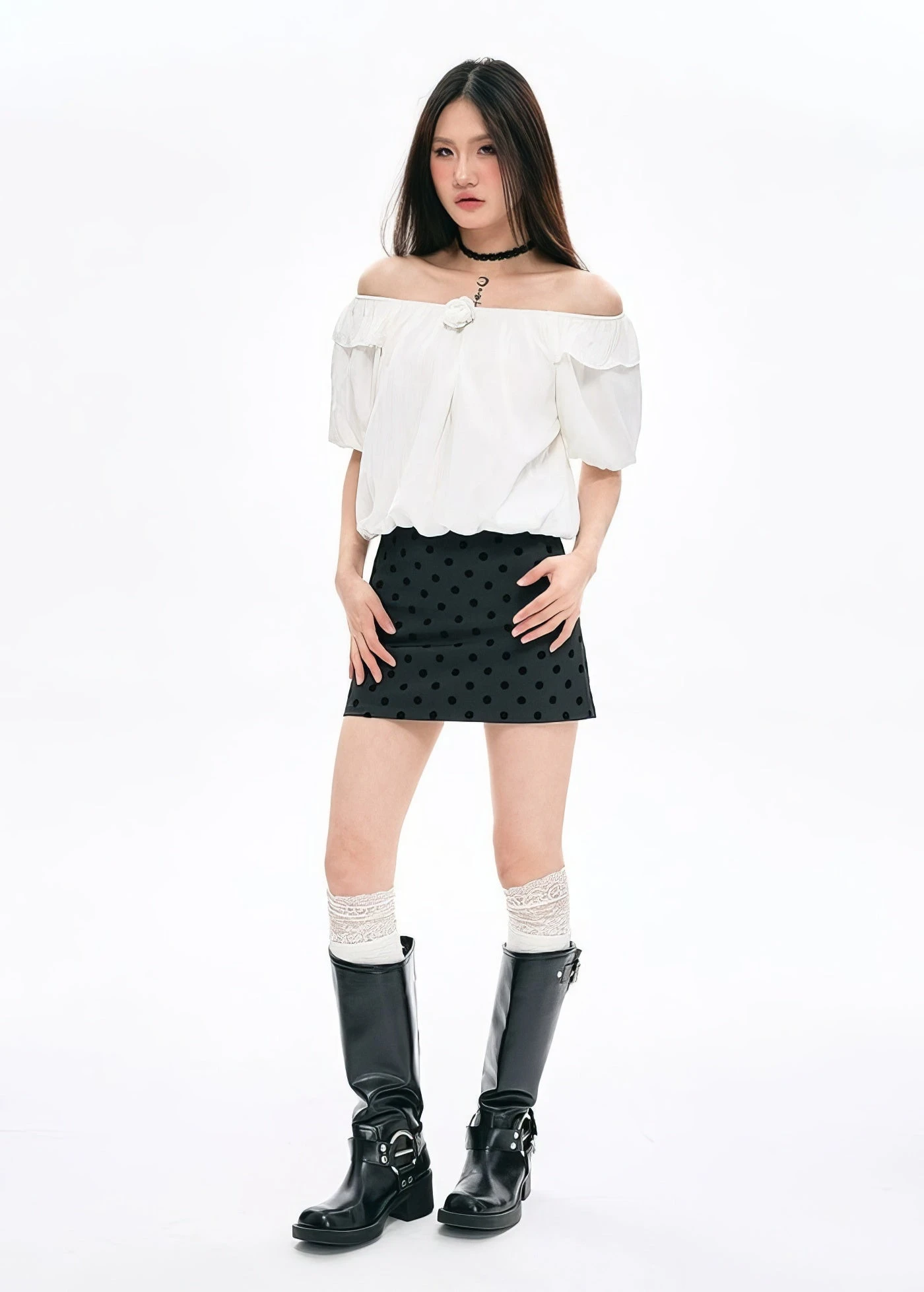 Off-Shoulder Ruffle Sleeve Blouse With Tie Detail 3 Off-Shoulder Ruffle Sleeve Blouse With Tie Detail - Image 3