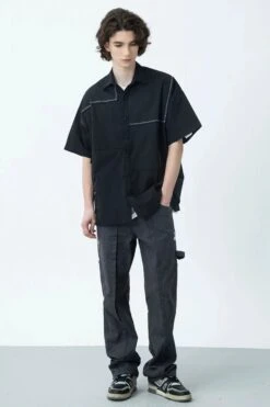 Contrast Stitching Striped Oversized Shirt -Modern Wear Shop enhanced cdd4535b79282876d50db20e8a979924 topaz enhance 2x