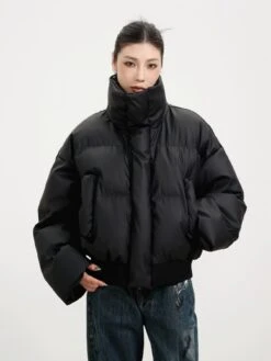 Puffer Jacket With Ribbed Hem And Zippered Pockets -Modern Wear Shop enhanced d1988cb3dc8cb303d8d9a456f34b38a4 topaz enhance 2x
