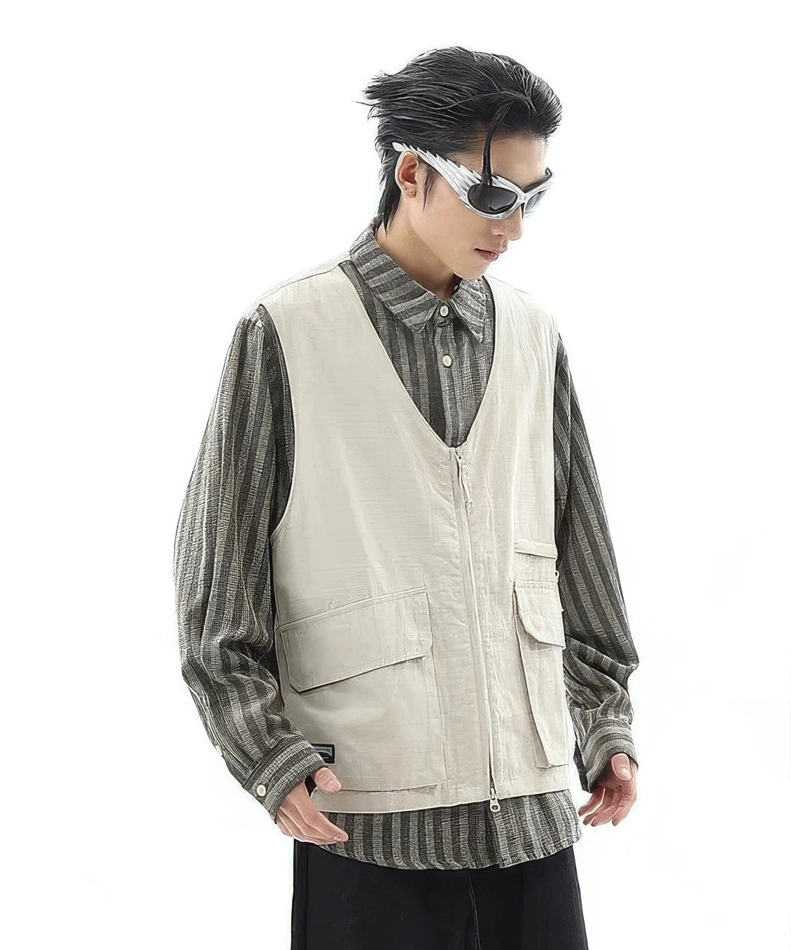 Striped Mock Layered Vest Long Sleeve Shirt 9 Striped Mock Layered Vest Long Sleeve Shirt - Image 9