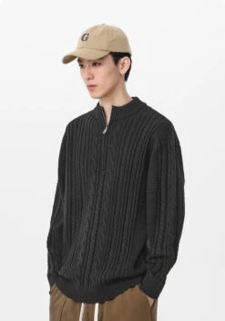Cable Knit Zip-Up Mock Neck Sweater -Modern Wear Shop f030207a2bcecc6788ee1644d68028ee