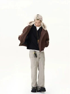 Pinstripe Bomber Jacket With Faux Fur Collar -Modern Wear Shop f034033231f719362692114a23518232