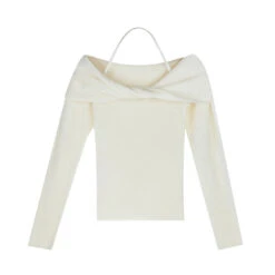 Off-Shoulder Ribbed Long Sleeve Halter-Neck Sweater Top -Modern Wear Shop f05c83bd26a2aab8cf9c062c372d285c