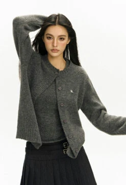 Ribbed Trim Slim Round-Neck Cardigan -Modern Wear Shop f07e3436de58f5958e6816c331b26f2b