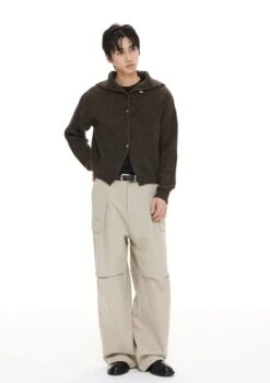 Fold Over Collar Knit Button-Up Cropped Cardigan -Modern Wear Shop f190394390d245ca41e8b78a875f615e