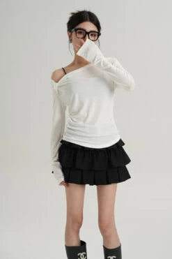 Asymmetric Single-Strap Off-Shoulder Long Sleeve Top -Modern Wear Shop f19ca3226a94f1d0ffdc9a5f7a009440