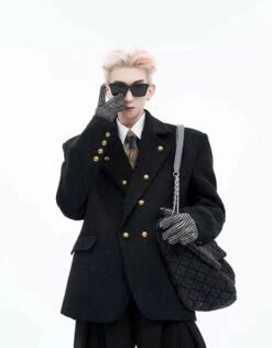 Boxy Double-Breasted Glossy Peacoat With Gold Buttons -Modern Wear Shop f19d576393d84737176d66503c63a145