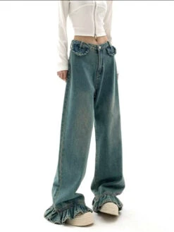 Straight Fit Ruffled Hem Jeans -Modern Wear Shop f1c18ba19eb6c391ac5ddb4903b50b66